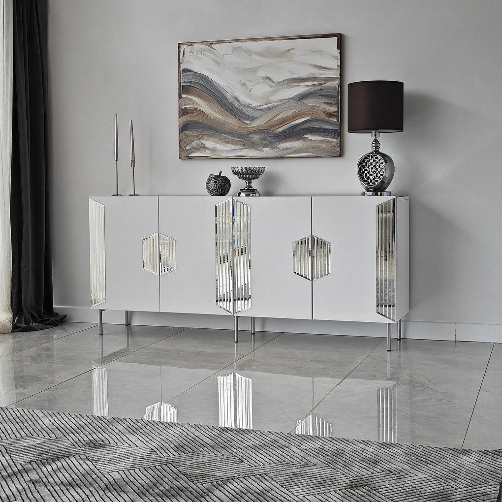 Console Dubai – Branco e Prateado – 180x80x40 cm