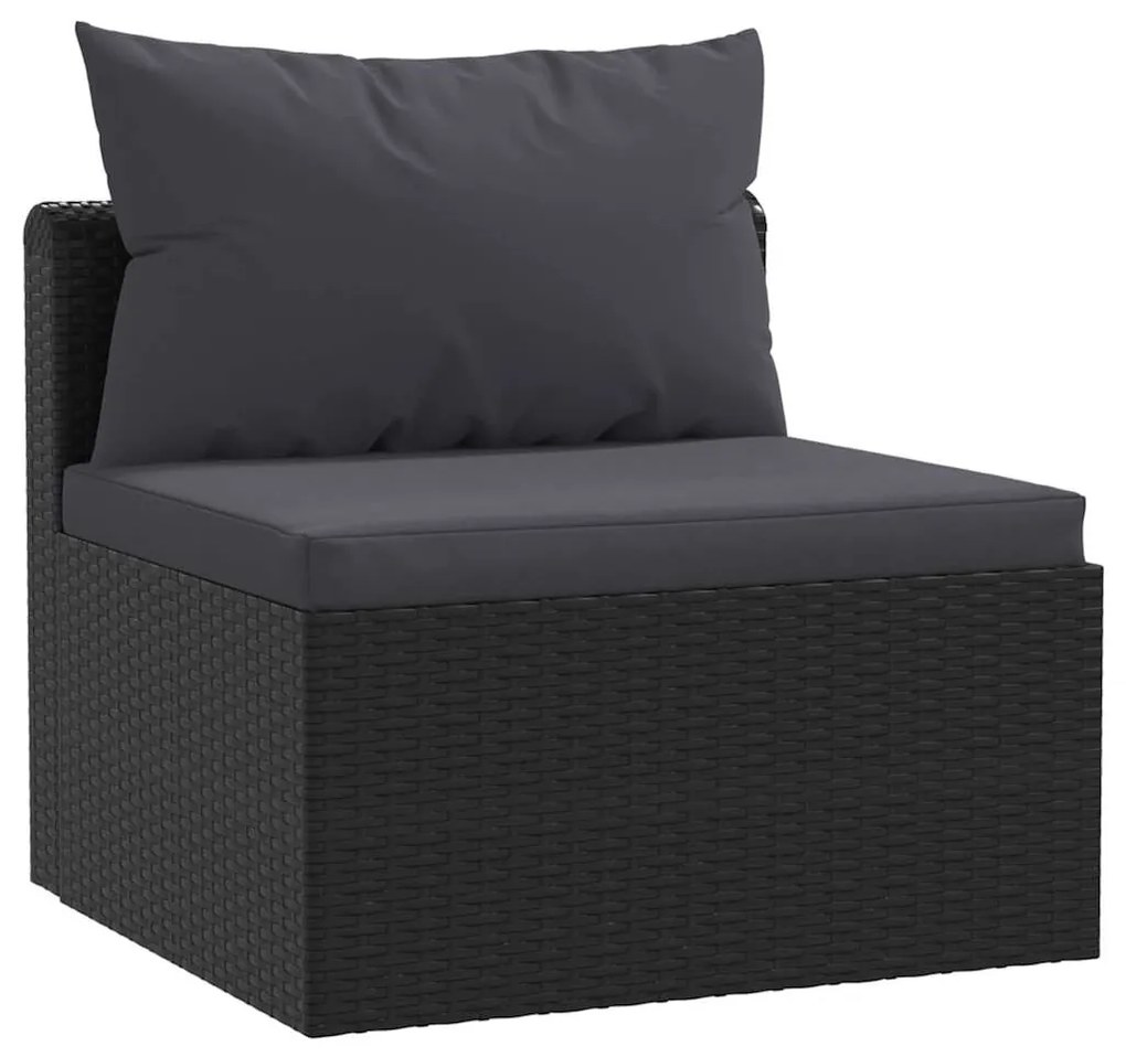 3 pcs conjunto sofás de jardim c/ almofadões vime PE preto