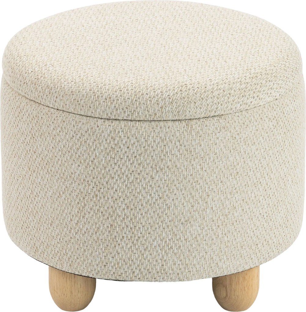 HOMCOM Puff Baú Redondo 19L em Tecido Efeito Juta com Tampa, Capacidade 120 kg, 38.5x38.5x33.5 cm, Bege | Aosom Portugal