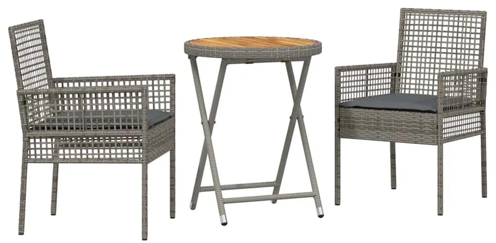 Conjunto de Bistro de Jardim de 3 Peças com Almofadas Cinzento em Ratt