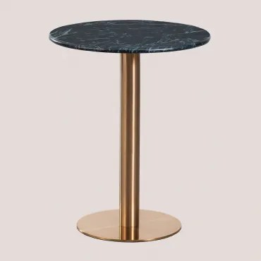 Mesa De Bar Redonda Em Pedra Natural Xiren Mármore Verde Big Flower & Ø60 Cm & Oro Rosa - Sklum