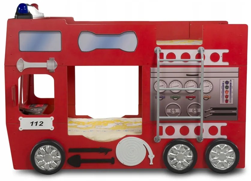 Cama para criança Beliche Camião dos Bombeiros 207 x 116 x 150  cm com Luzes LED 2 colchões e estrados incluídos Vermelho