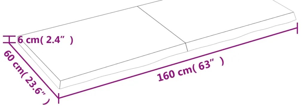 Bancada p/ WC 160x60x(2-6) cm madeira maciça tratada castanho
