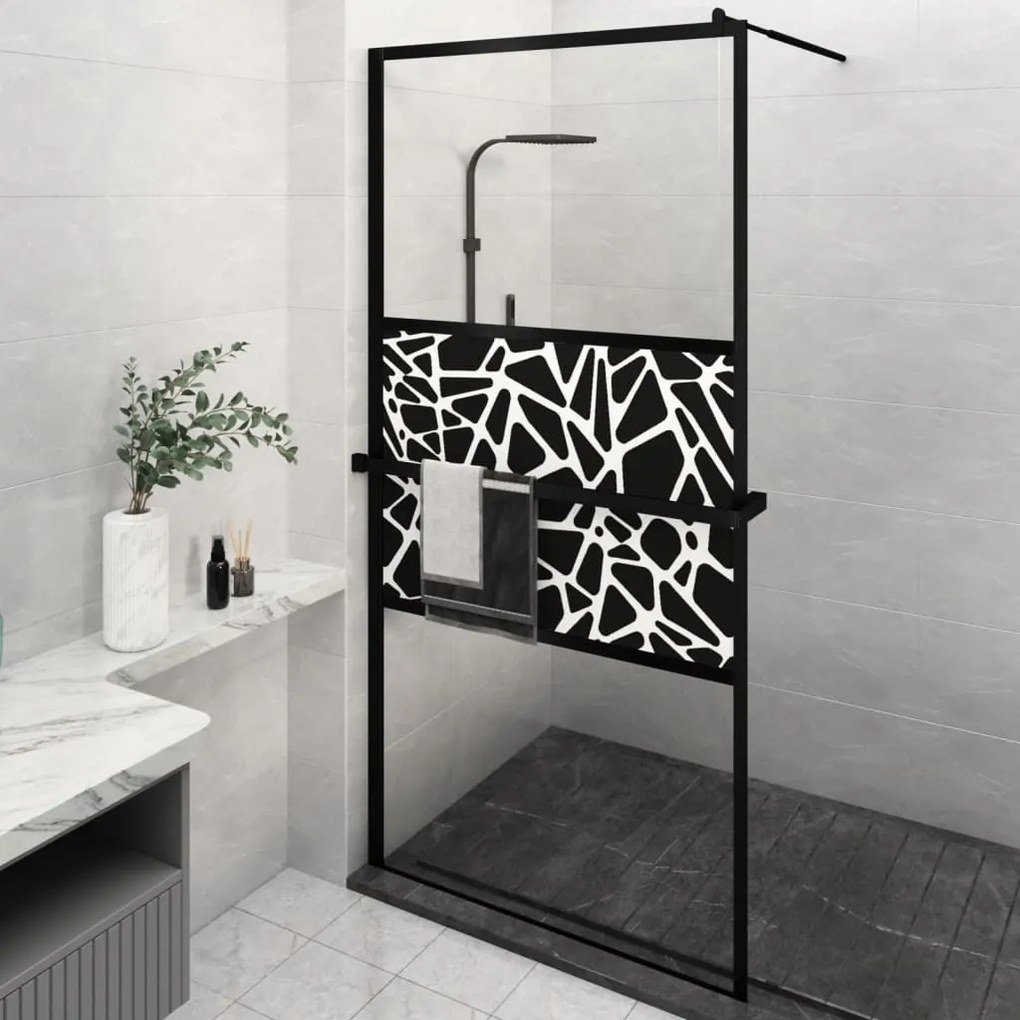 vidaXL Divisória chuveiro+prateleira 115x195 vidro ESG/alumínio preto