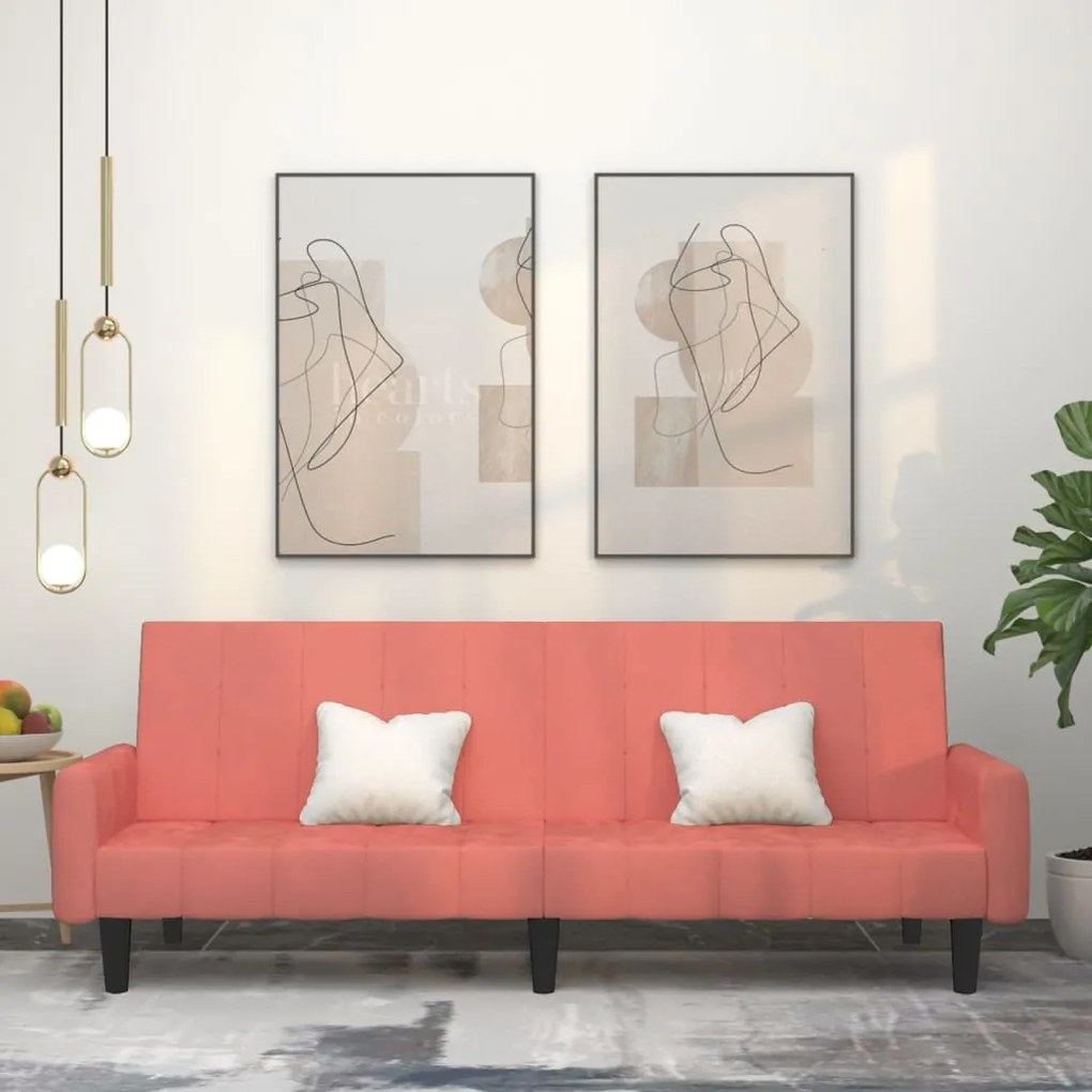 337383 vidaXL Sofá-cama de 2 lugares veludo rosa
