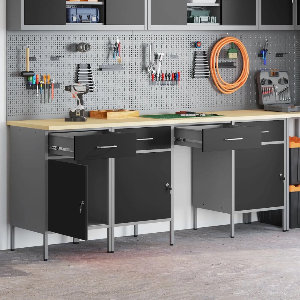 Conjunto de Gabinete e Mesa de Trabalho de 4 Peças vidaXL Preto em Mad