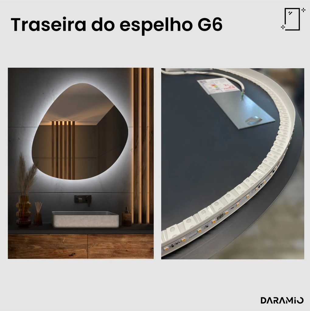 Espelho com luz em forma de seixo G6