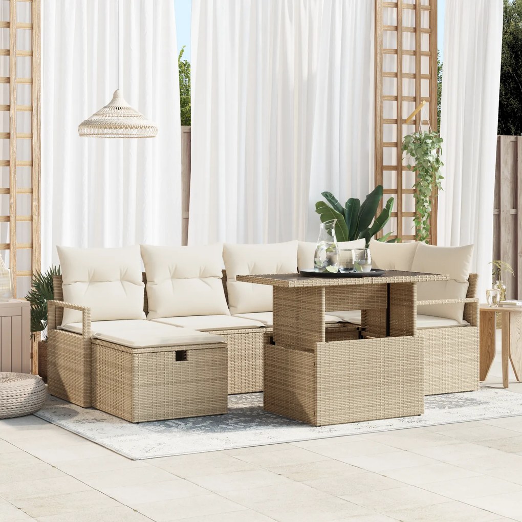Conjunto de Sofás vidaXL de 7 Peças para Jardim com Almofadas Bege Rat