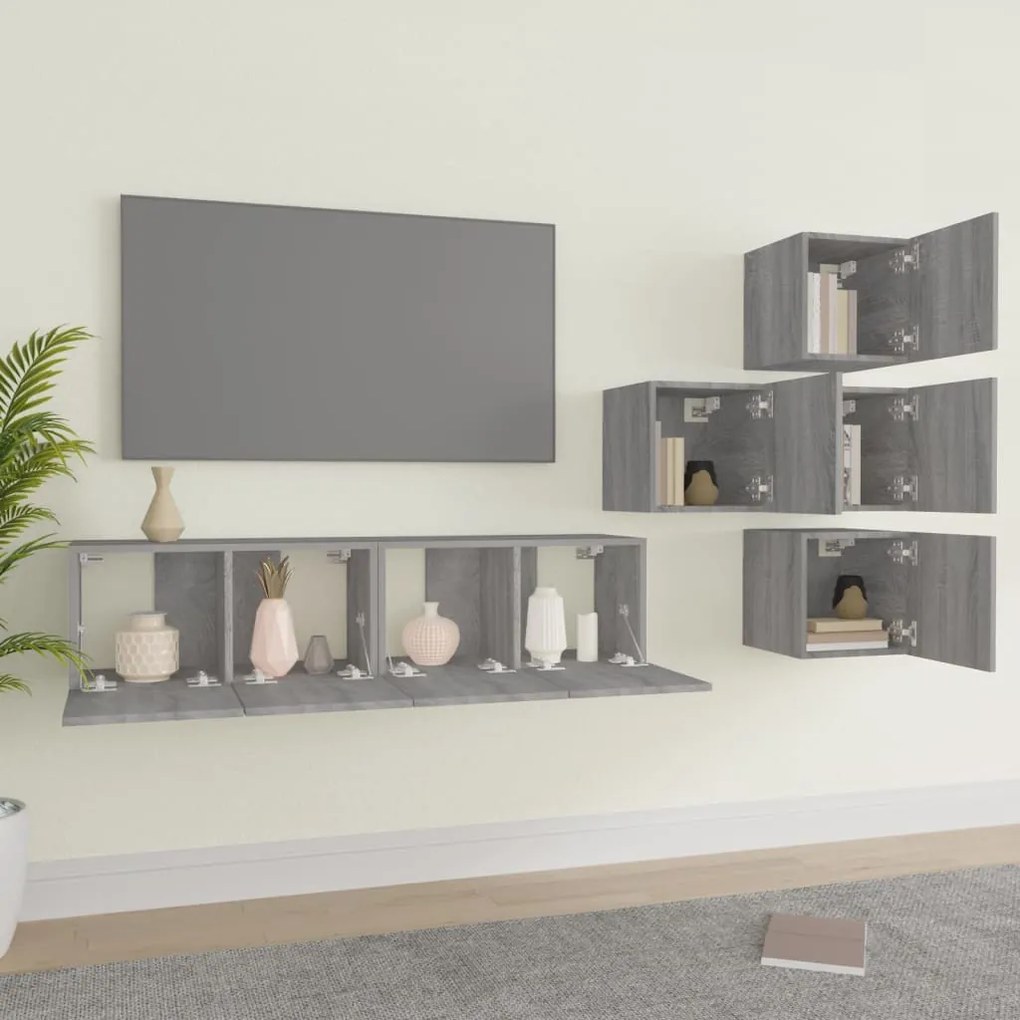 Conjunto móveis de TV 6 pcs madeira processada sonoma cinza