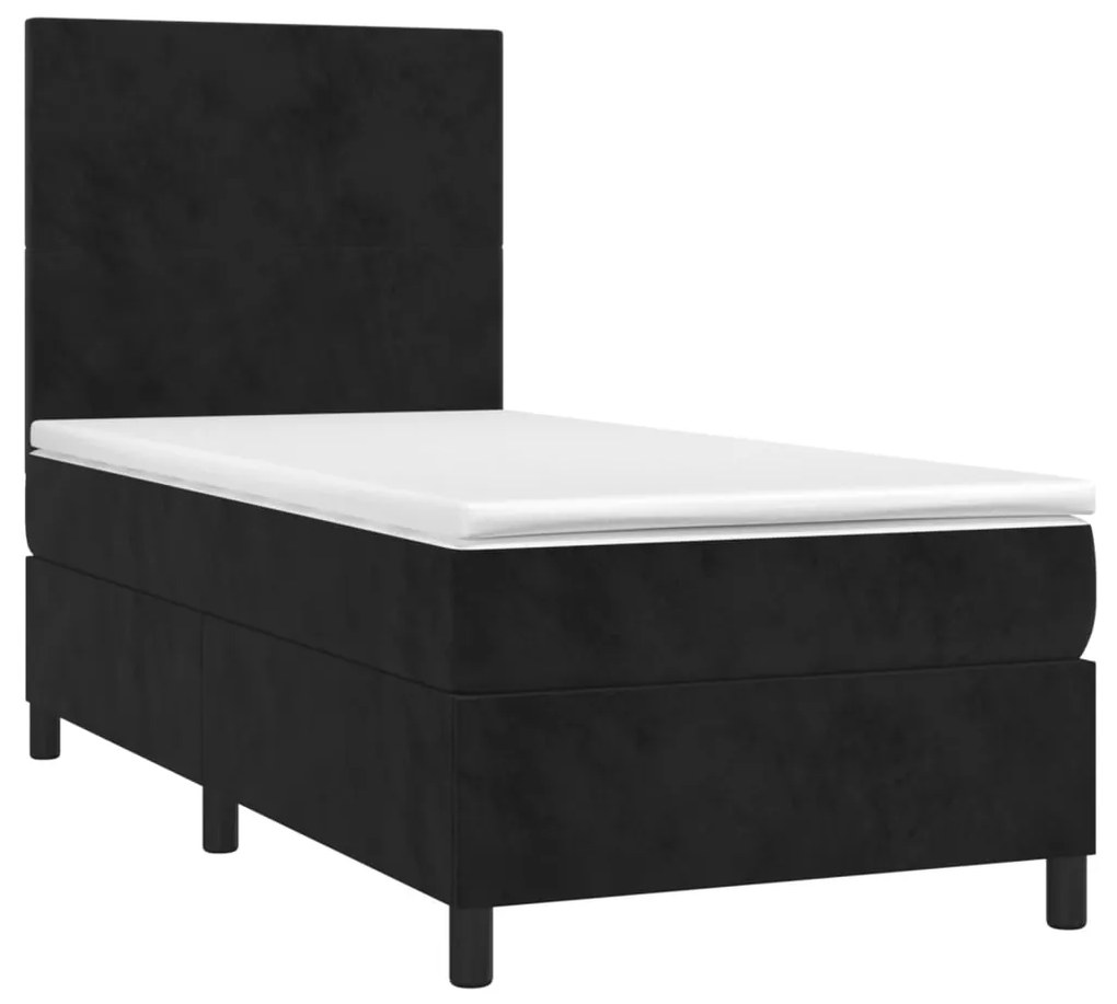 Cama box spring c/ colchão/LED 90x190 cm veludo preto