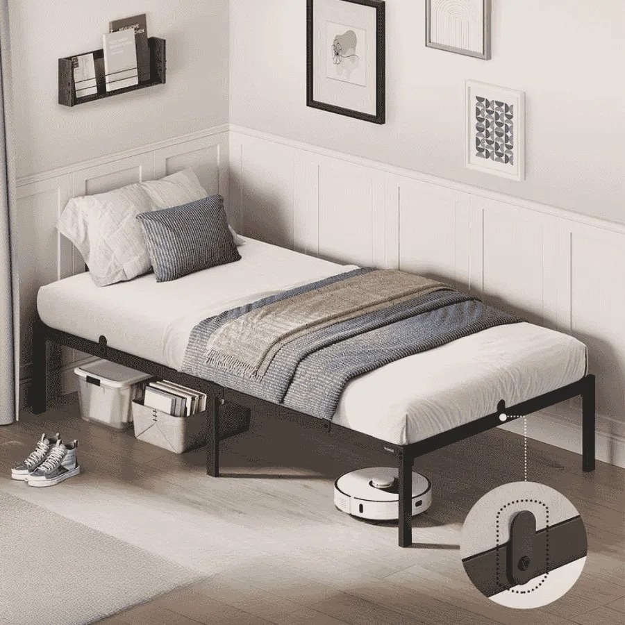 Estrutura de cama individual em metal 90 x 200 cm moderna preto