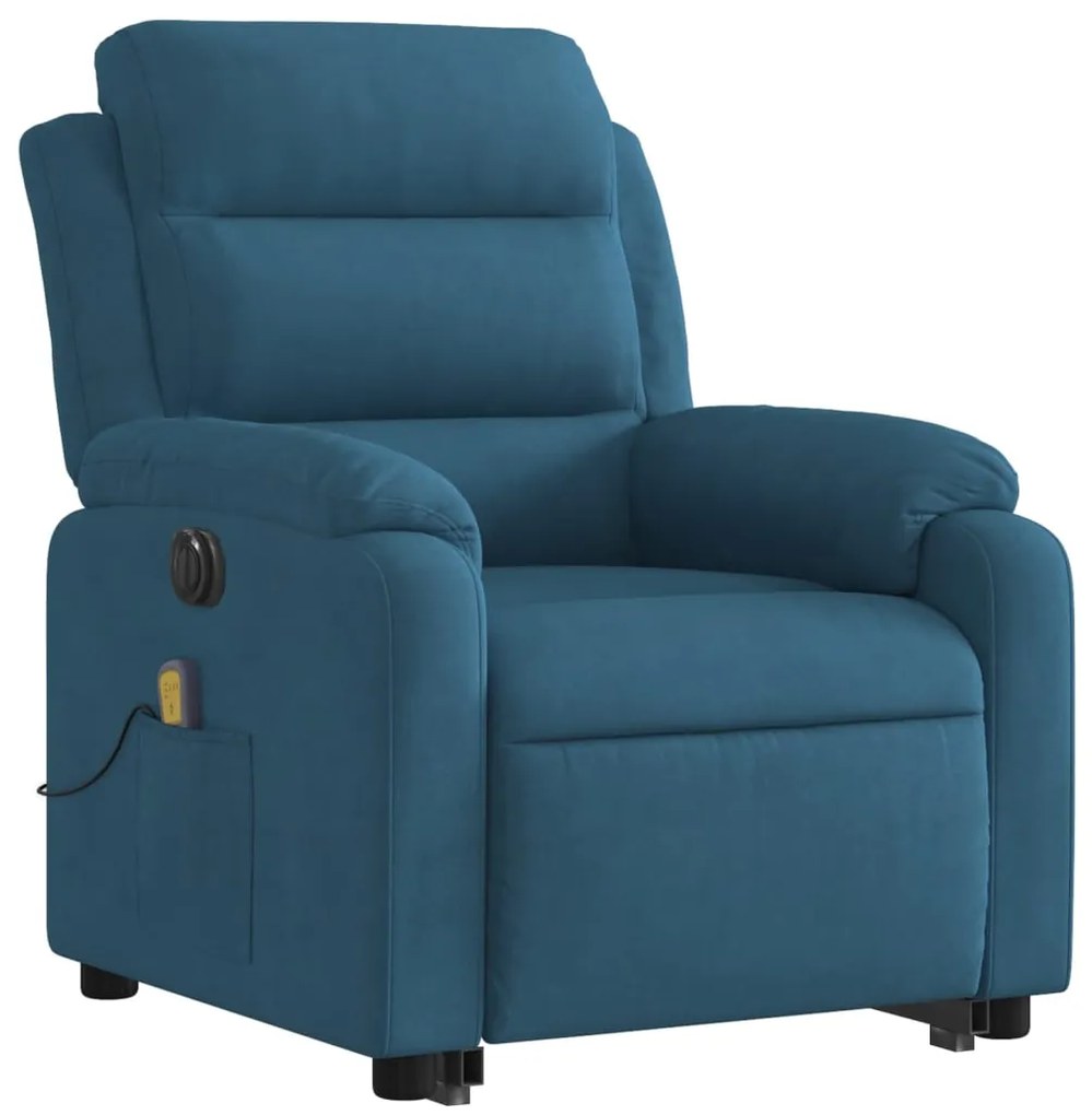 Poltrona massagens reclinável elevatória elétrica veludo azul