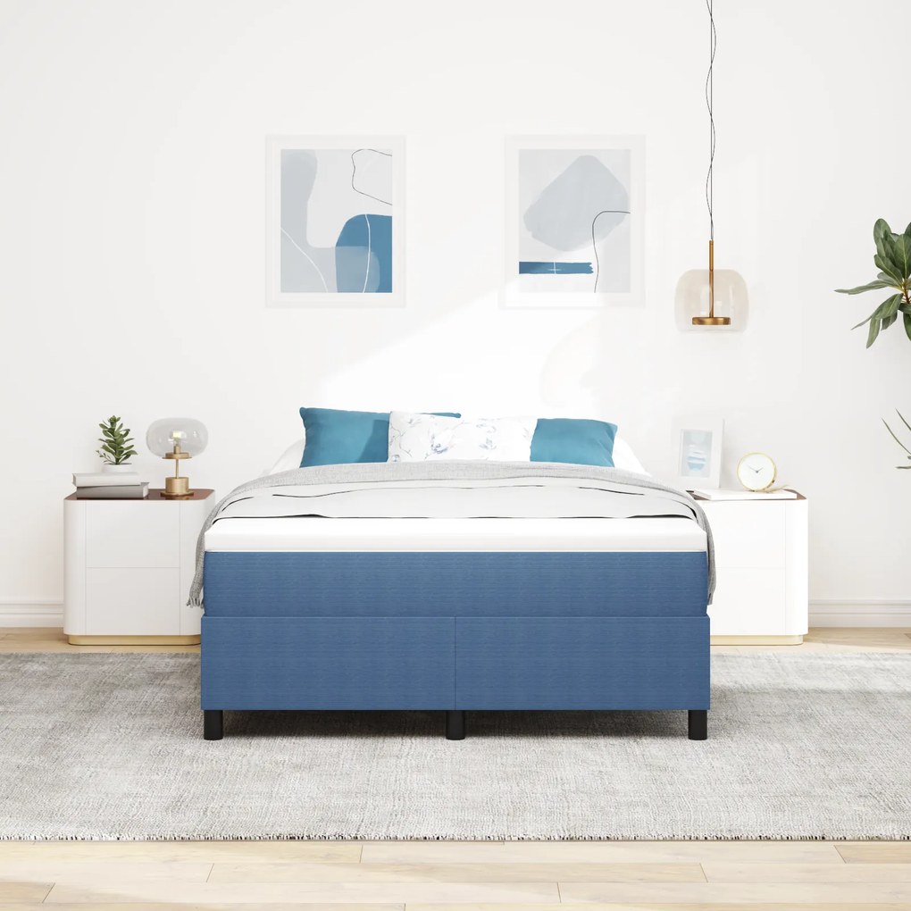 Cama Box com Colchão Azul 140x200 cm Tecido de Veludo