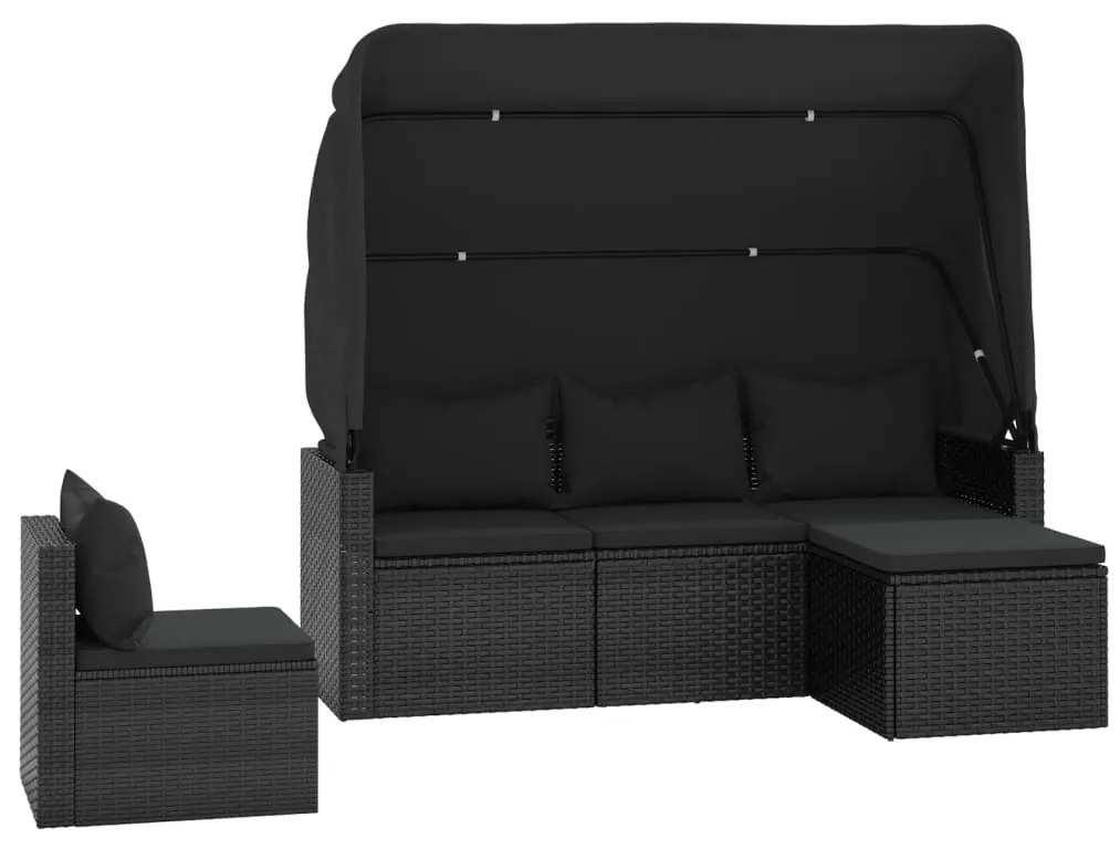 4 pcs conjunto de sofás para jardim c/ almofadões vime PE preto