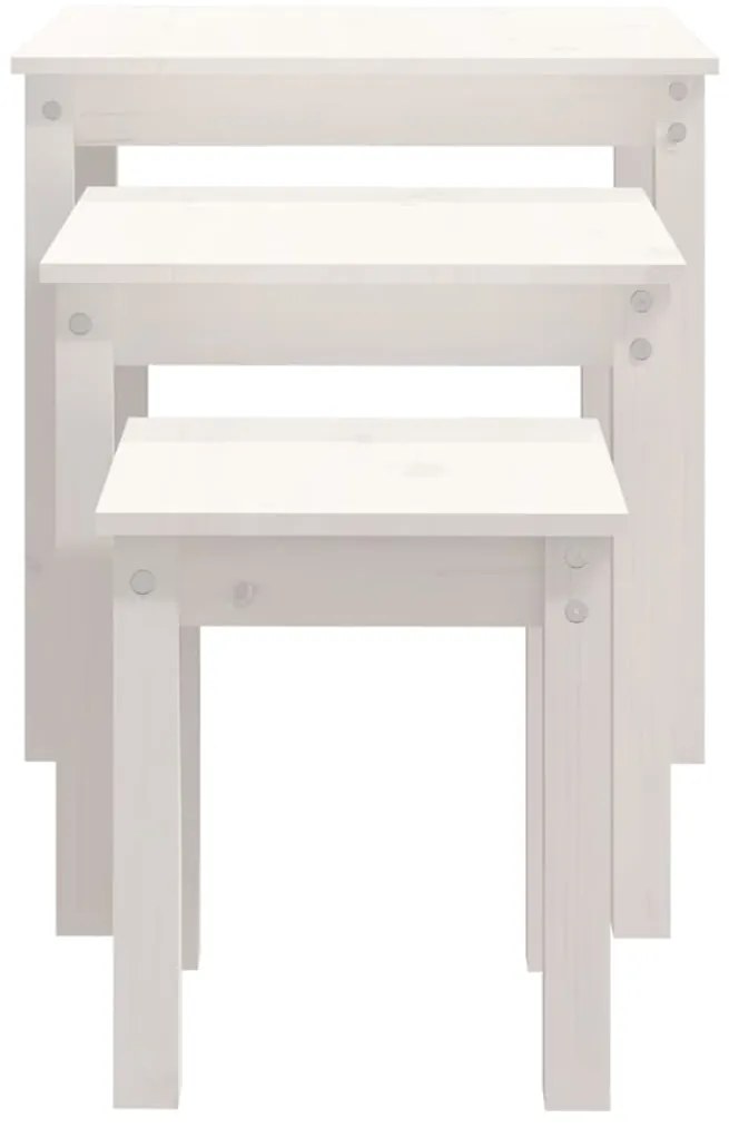 Mesas de encastrar 3 pcs madeira de pinho maciça branco