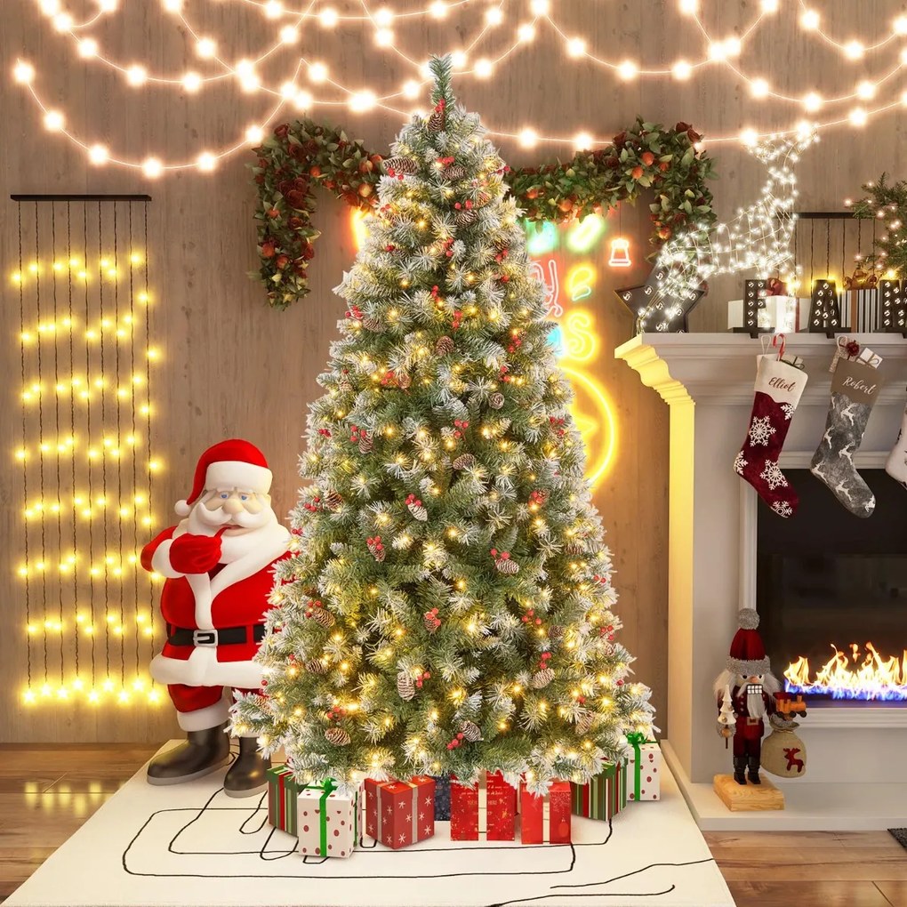 Árvore de Natal artificial com luzes LED brancas quentes 8 modos de iluminação Verde e Branco-195 cm