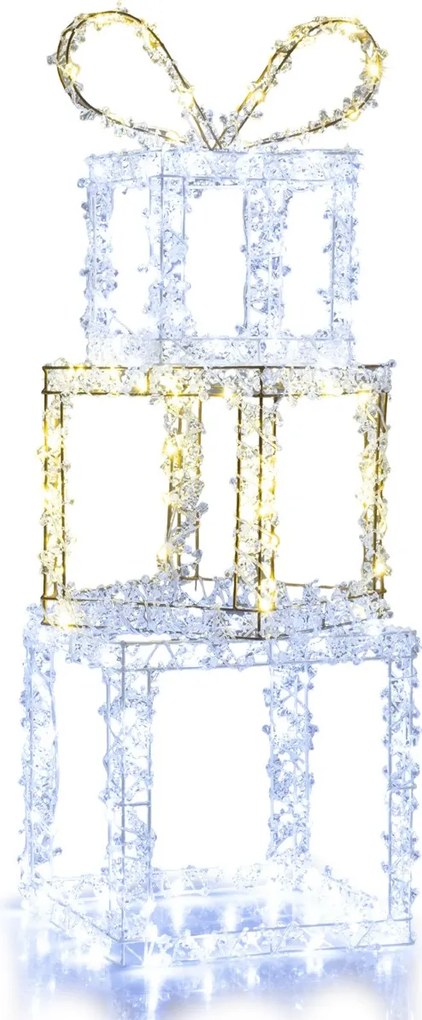 Conjunto de 3 caixas de presente de Natal pré-iluminadas com luzes LED brancas quentes e brancas frias multicoloridas
