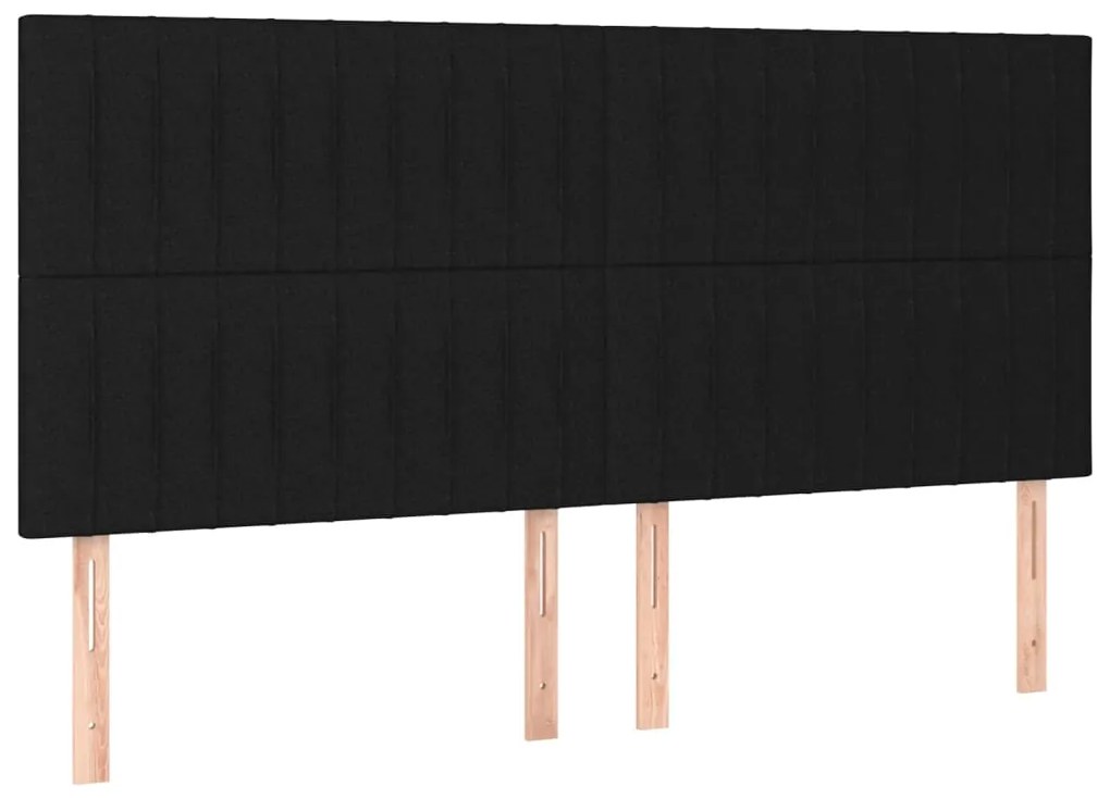 Cama box spring c/ colchão e LED 200x200 cm tecido preto