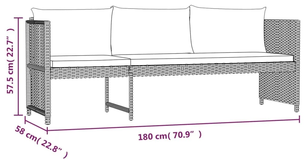 6 pcs conjunto lounge de jardim c/ almofadões vime PE cinzento