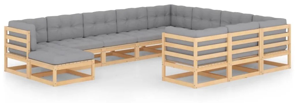 vidaXL 11 pcs conjunto lounge de jardim c/ almofadões pinho maciço