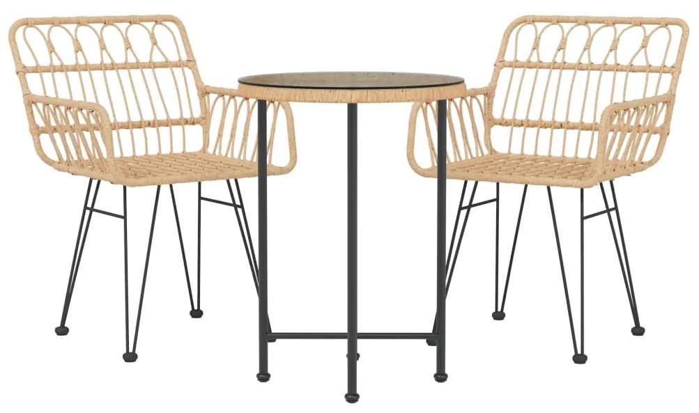 3 pcs conjunto de jantar para jardim vime PE