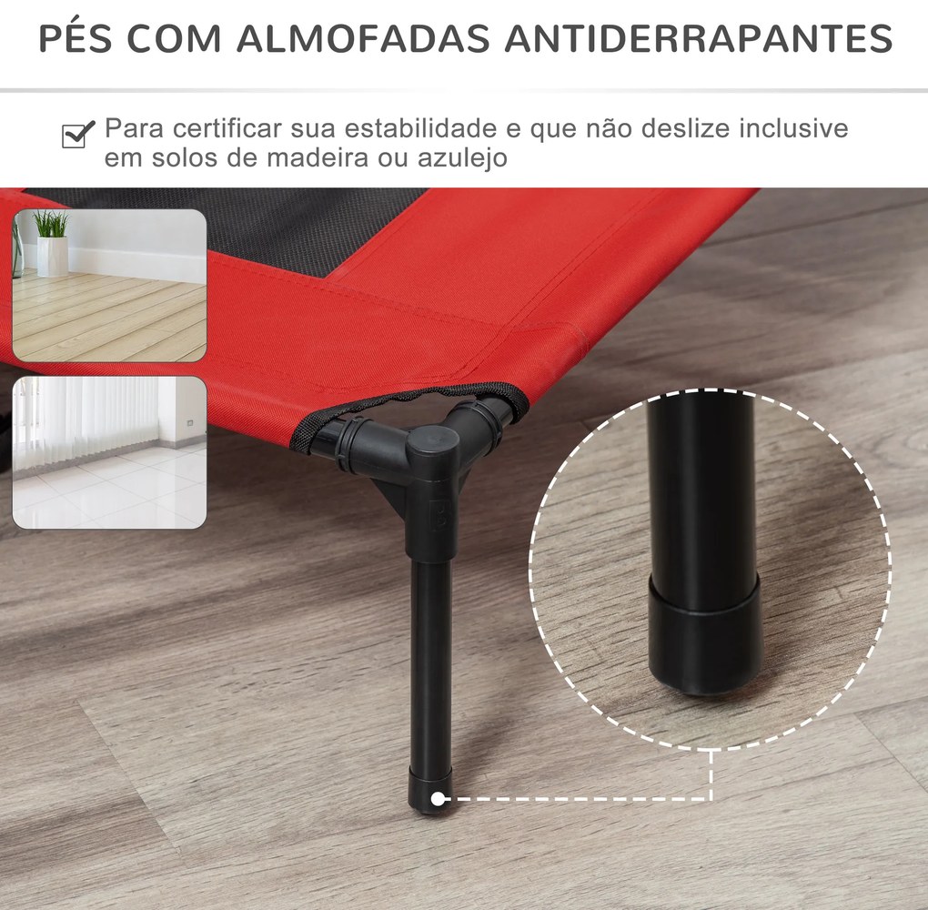 Cama para Animais de Estimação Cama Elevada para Cães Gatos com Tecido Transpirável para Dormir Relaxar 122x92x23cm Vermelho