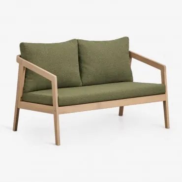 Sofá De 2 Lugares Em Madeira De Acácia Kaela Marrom Acácia Claro & Bouclé Verde Sálvia - Sklum
