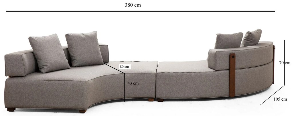Sofá de Canto Gondol – Cinzento – 380 cm x 105 cm x 70 cm