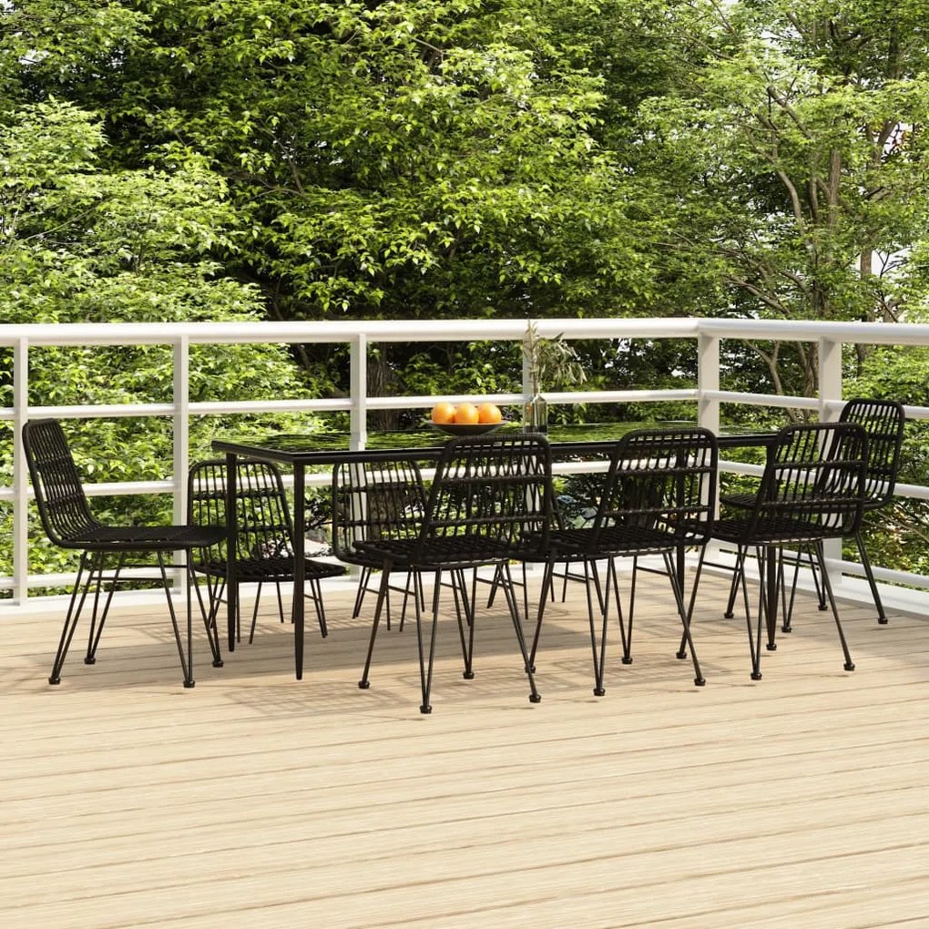 vidaXL 9 pcs conjunto de jantar para jardim vime PE preto