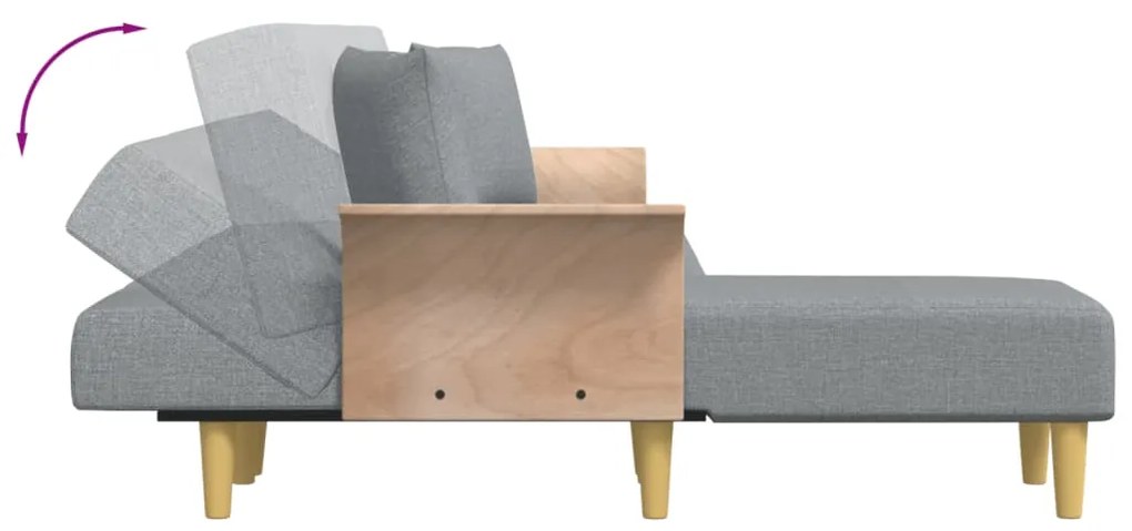 Sofá-cama em forma de L 279x140x70 cm tecido cinzento-claro