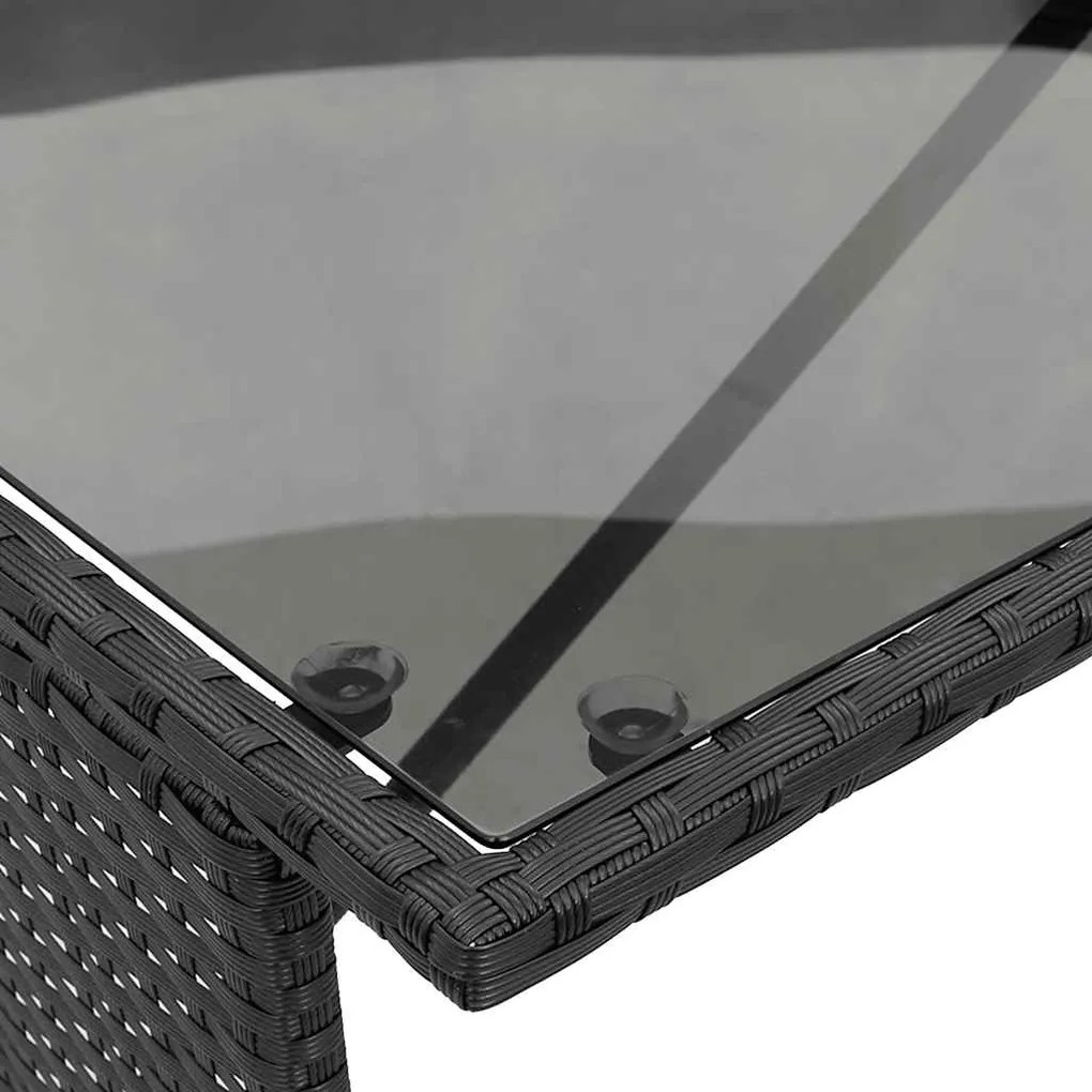 3 pcs conjunto de jantar p/ jardim c/ almofadões vime PE preto