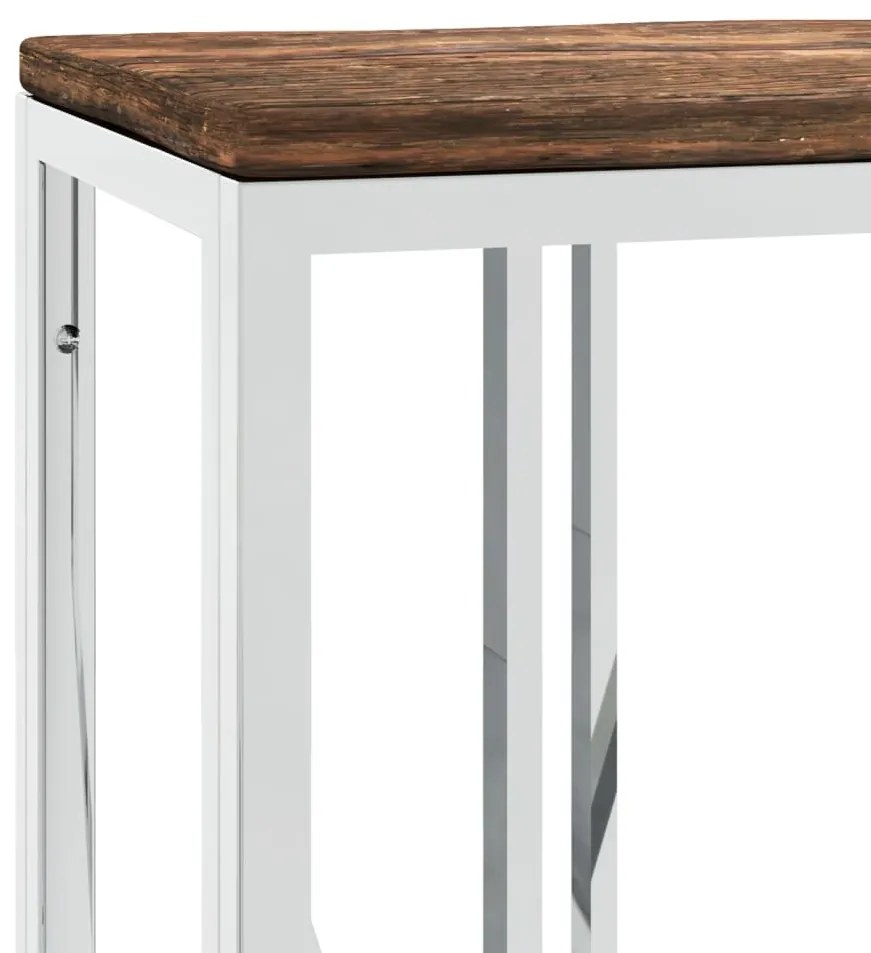 Mesa consola aço inoxidável e madeira recuperada maciça