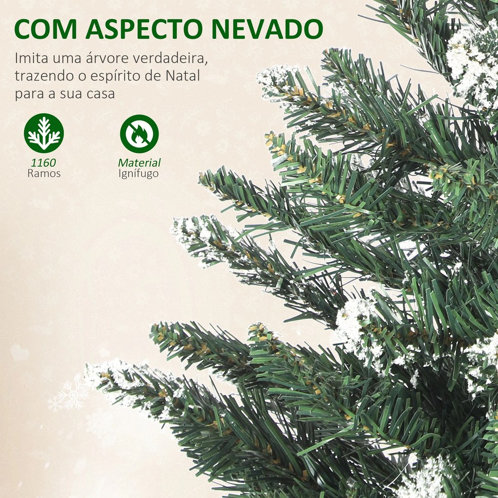 Árvore de Natal 210 cm com Luzes LED 9 Modos de Iluminação 1160 Ramos e Neve Artificial Verde