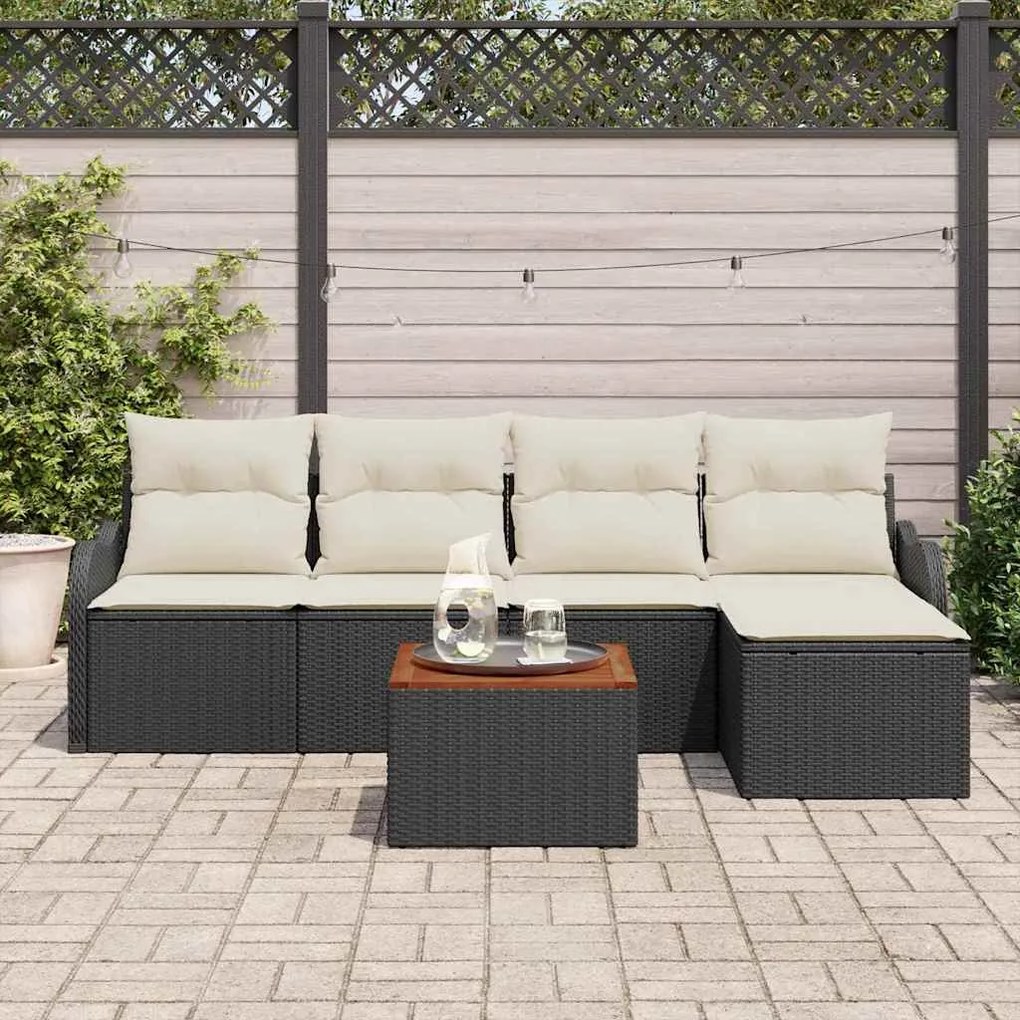 Conjunto de Sofá de Jardim 6 Peças com Almofadas em Rattan Preto e Acá