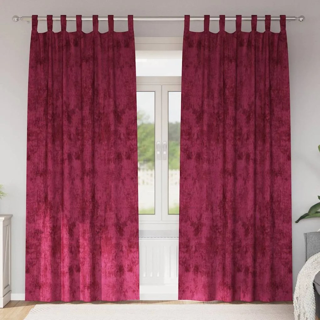 Cortinas de Veludo 2 Peças com Ilhós Vermelho Vinho 260 x 140 cm