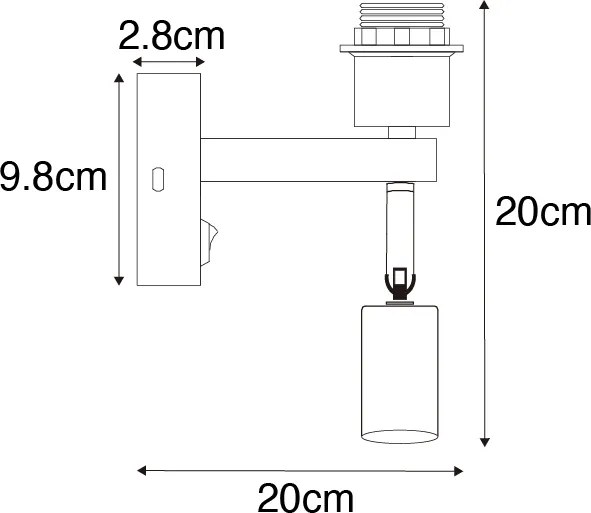 Candeeiro de parede moderno preto com luz de leitura - Brescia