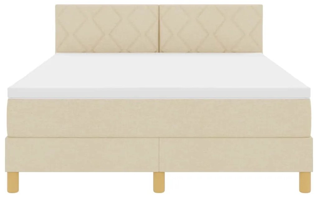 Cama Box Spring com Colchão &amp; LED Creme 140x200 cm Tecido