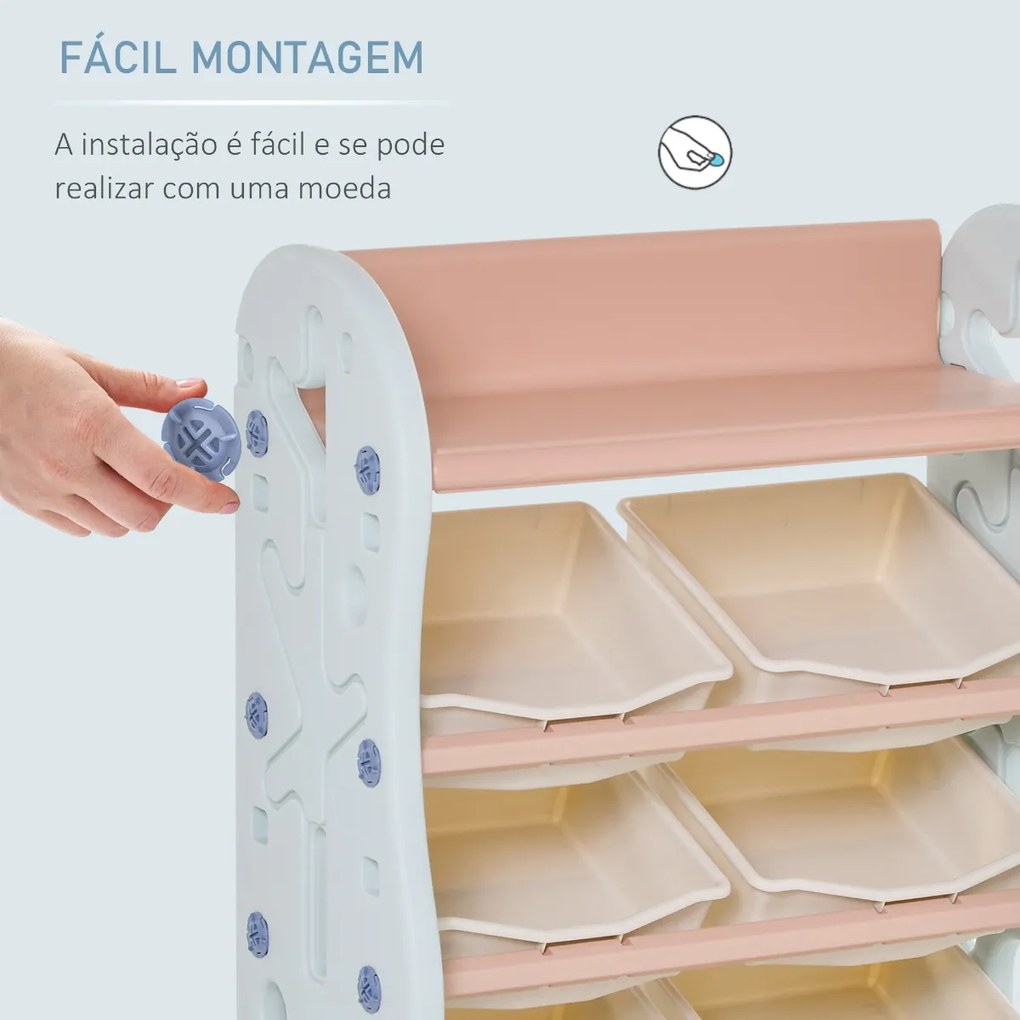Organizador de Brinquedos para crianças tipo Estante Infantil com 6 Caixas para quarto Sala de Jogos Creche 76x36x92cm Creme Coral Azul