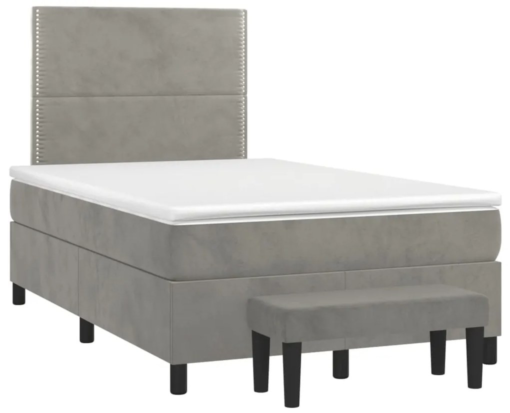 Cama boxspring c/ colchão 120x200 cm veludo cinzento-claro