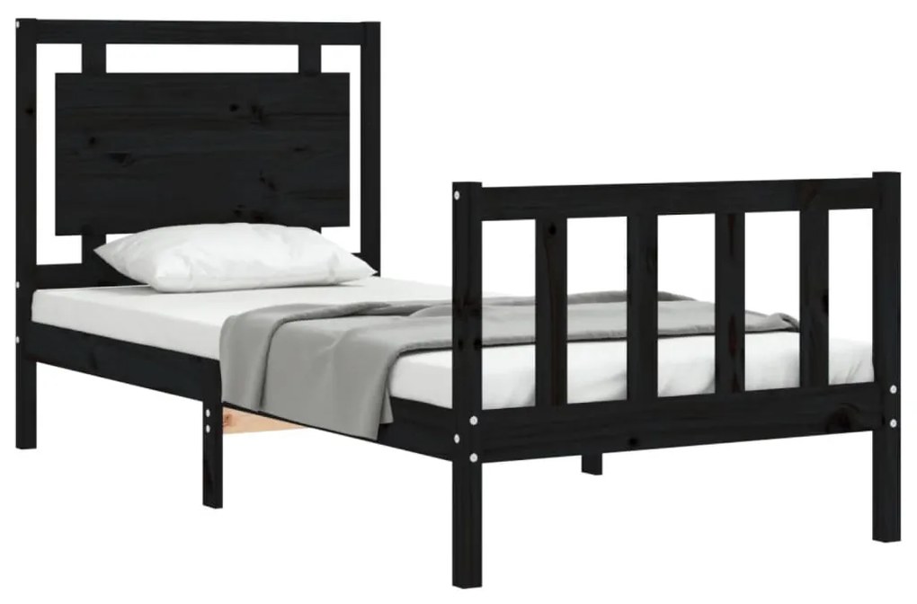 Estrutura de cama com cabeceira 90x200 cm madeira maciça preto