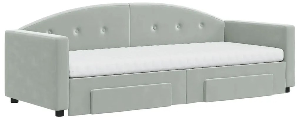Sofá-cama c/ gavetão e gavetas 80x200 cm veludo cinzento-claro