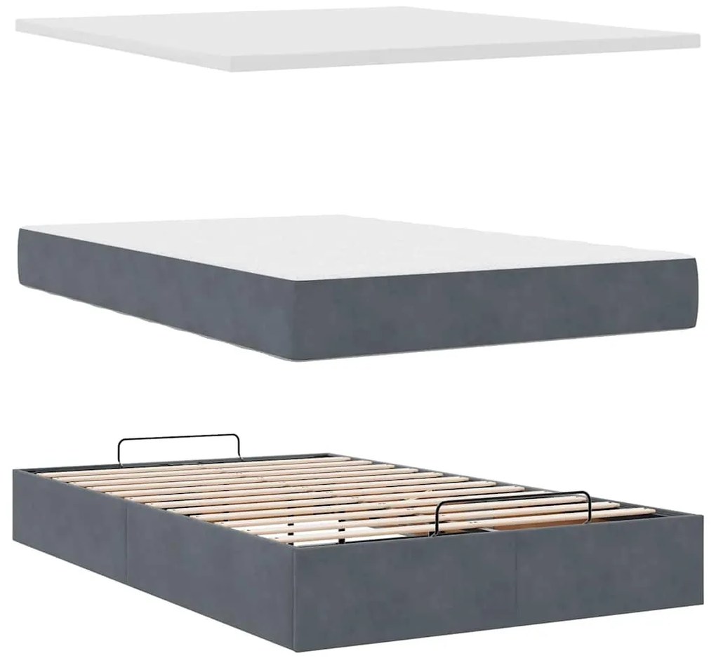 Cama otomana com colchão 120x190 cm veludo cinzento-escuro