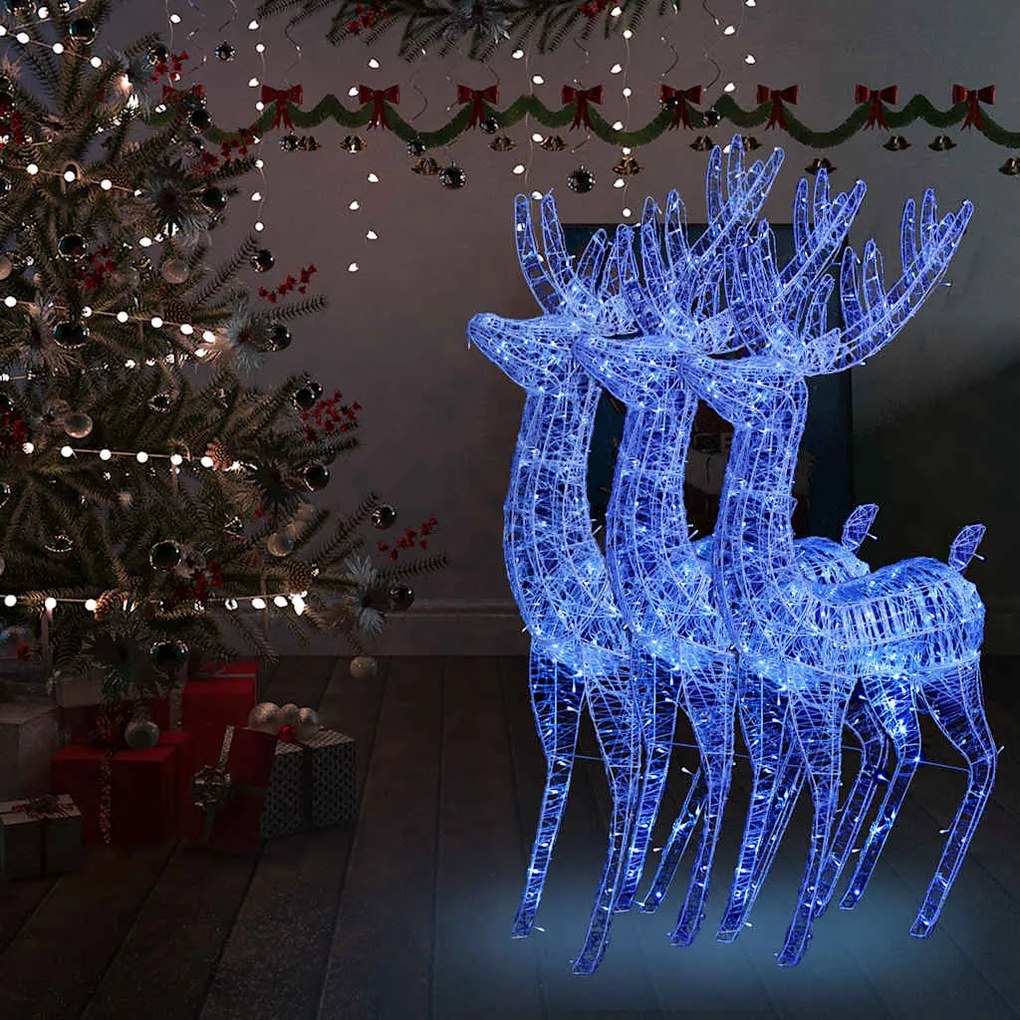 vidaXL Renas de Natal XXL 3pcs 250 LEDs 180 cm acrílico azul