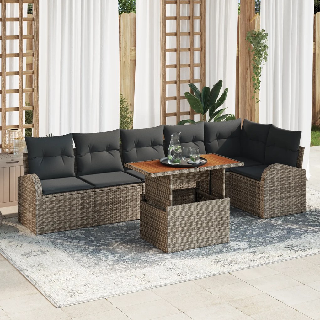 Conjunto de Sofás de Jardim VidaXL 7 Peças com Almofadas Cinza Polirat