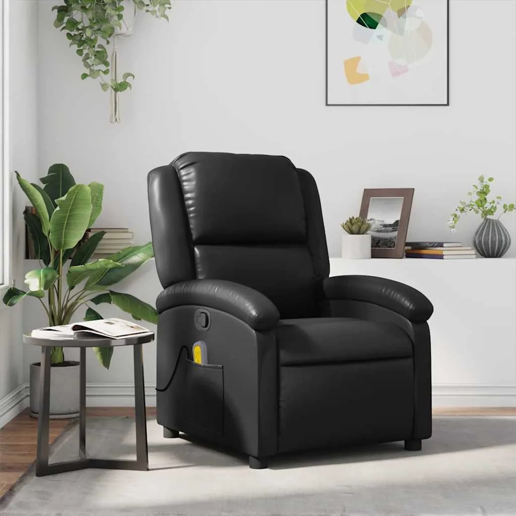 Poltrona de massagens reclinável couro artificial preto