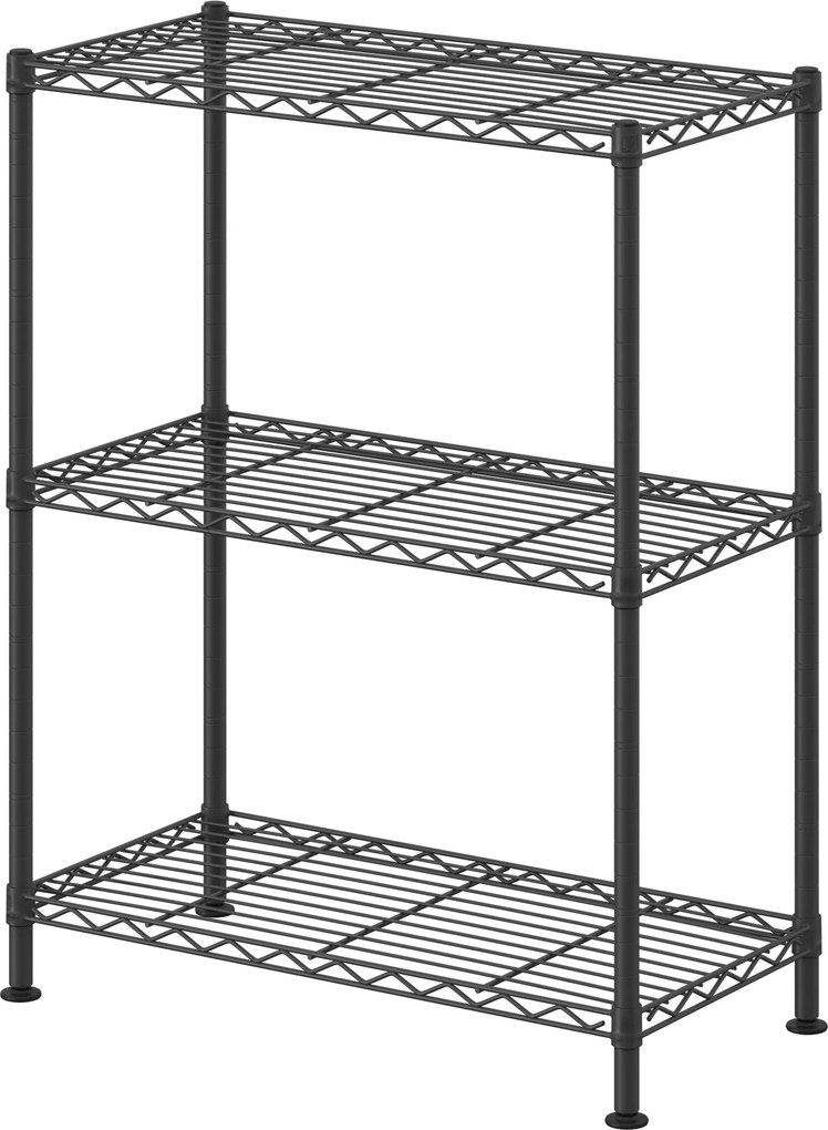Estante de metal e plastico 30 x 60 x 77 cm, prateleiras ajustáveis, estante de arrumação com 3 níveis para garagem preto