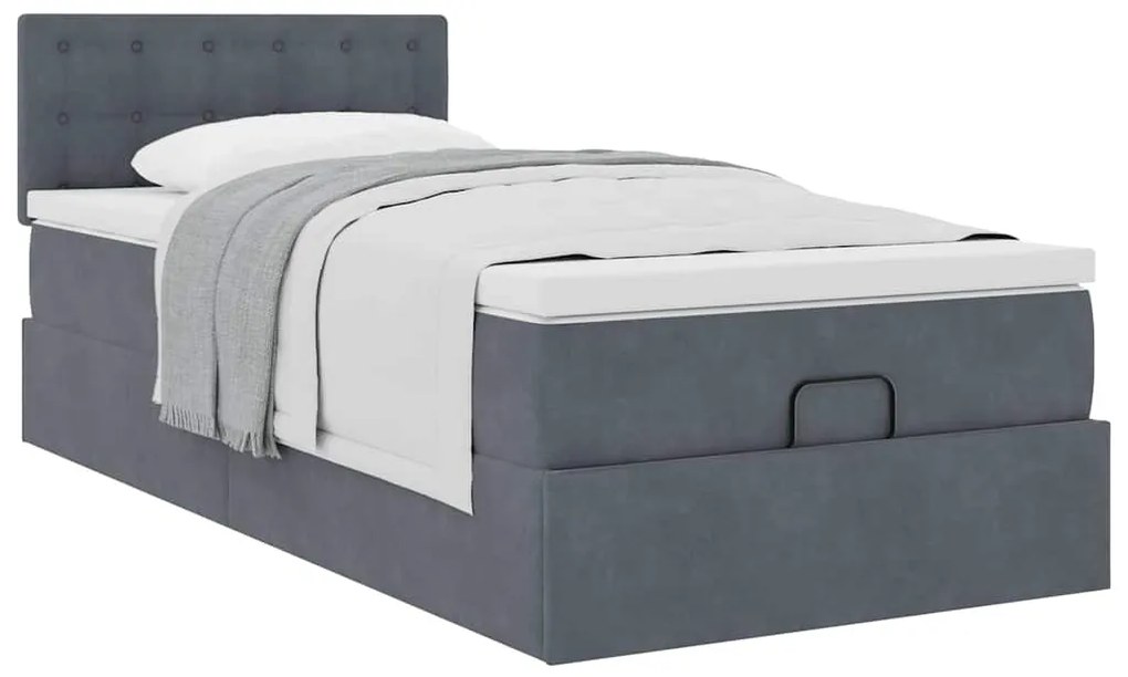 Estrutura cama otomana colchão 80x200 cm veludo cinzento escuro