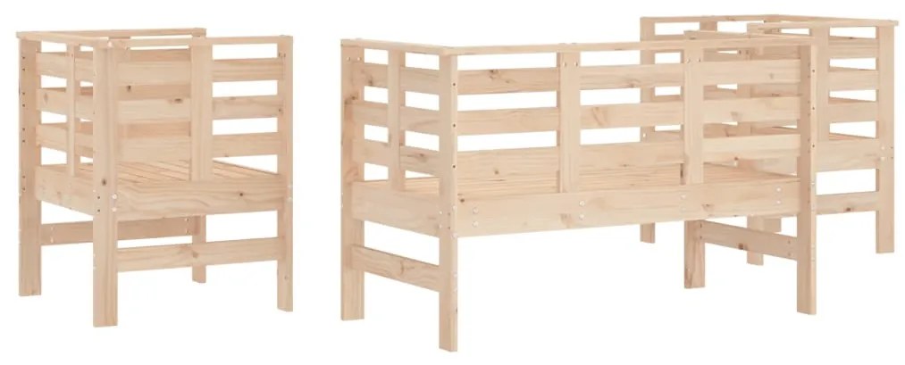 3 pcs conjunto lounge de jardim madeira de pinho maciça