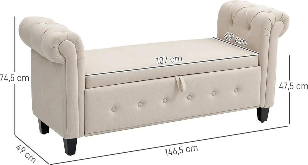 Banco com Arrumação – Bellagio – 146,5x49x74,5 cm – Bege – Tecido de L