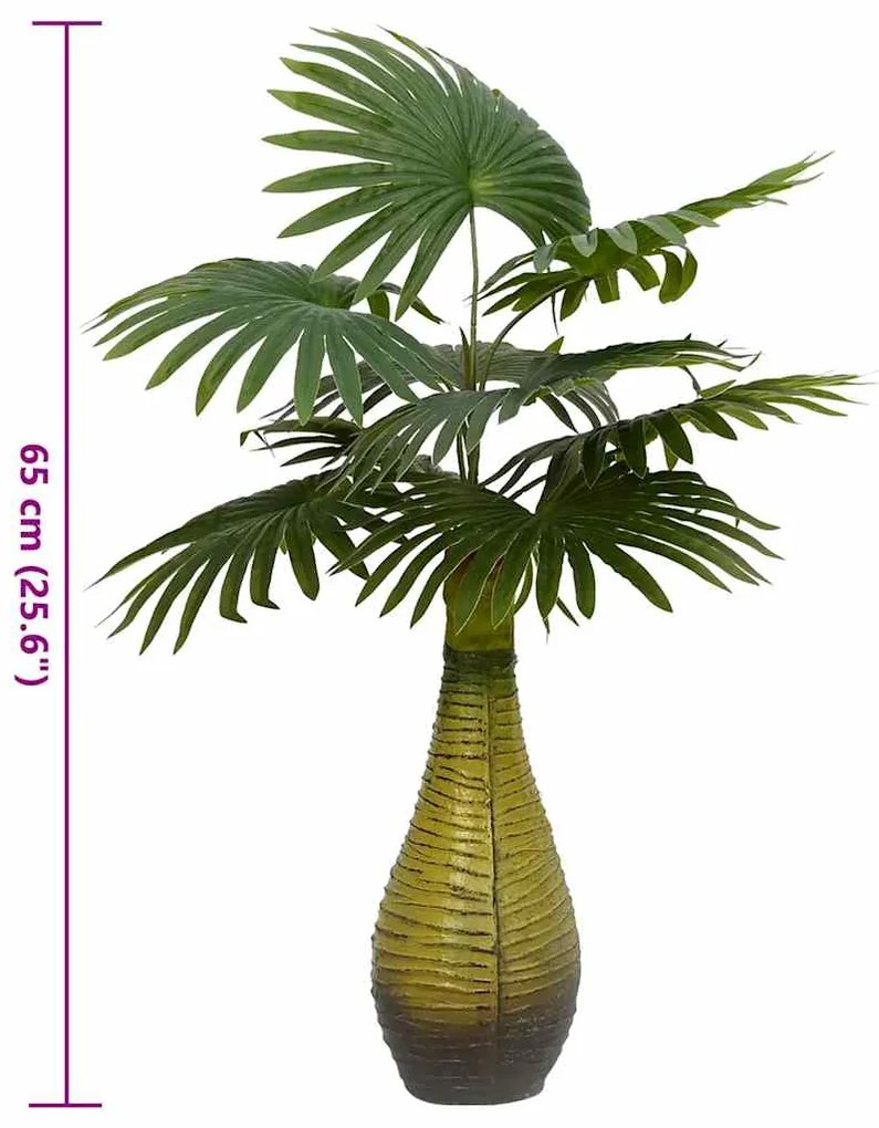 Planta de palmeira artificial 9 folhas 65 cm verde